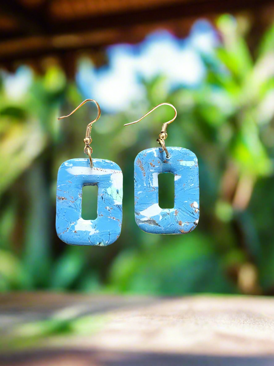 Blue Marble Look Single Hanging Earrings