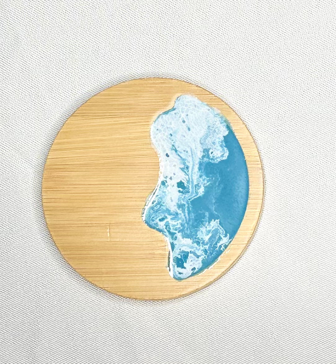 Resin waves timber coaster
