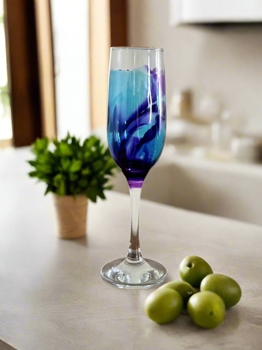 Decorated Champagne Glass Teal and Purple