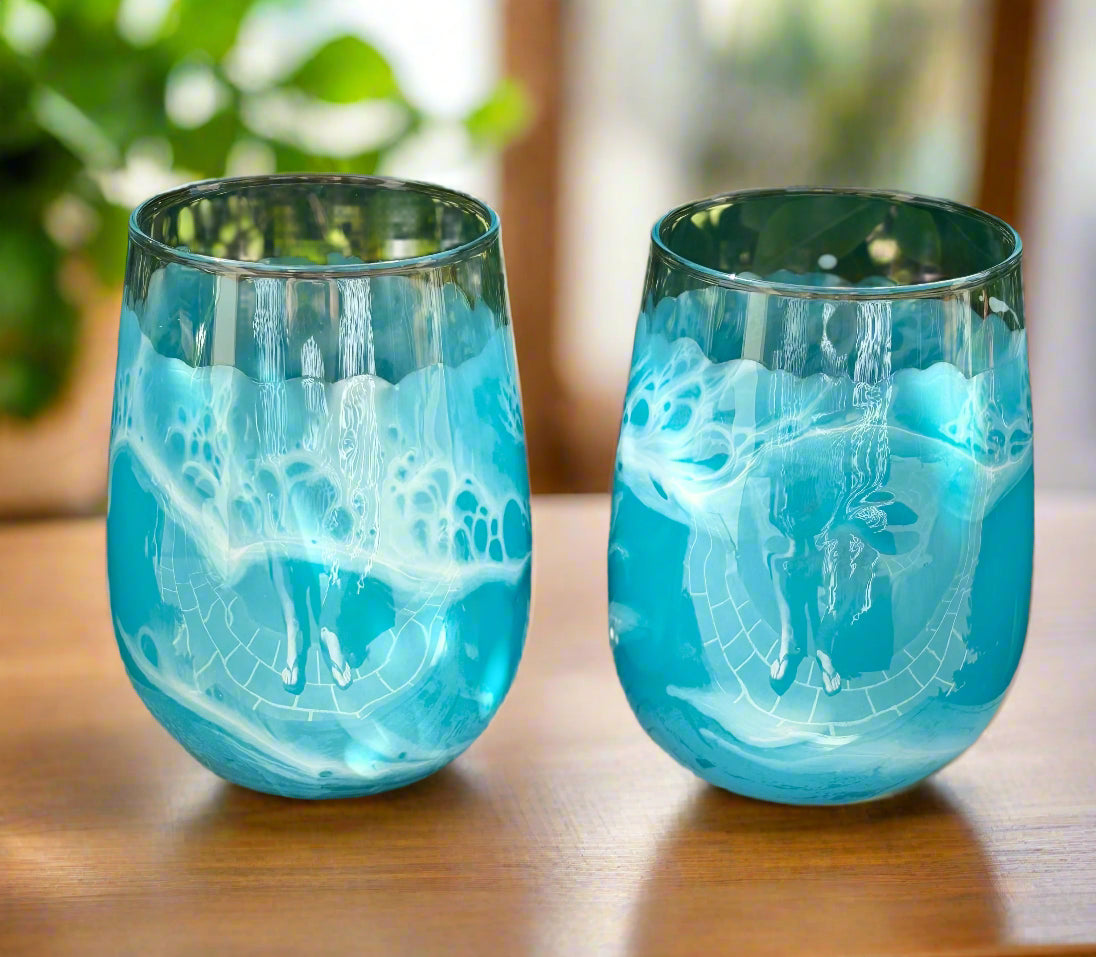 Glass Blue Wave Tumblers