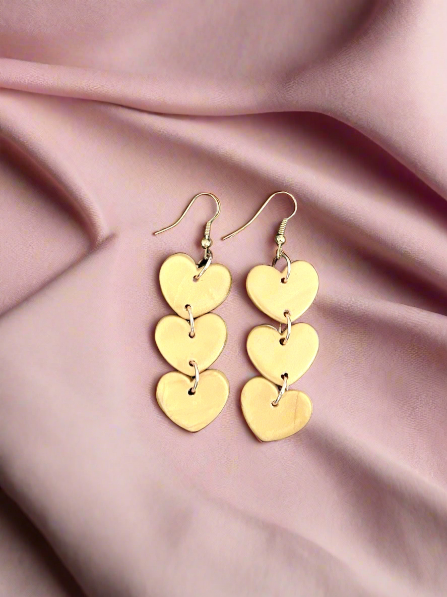 Gold Hanging Heart Earrings 