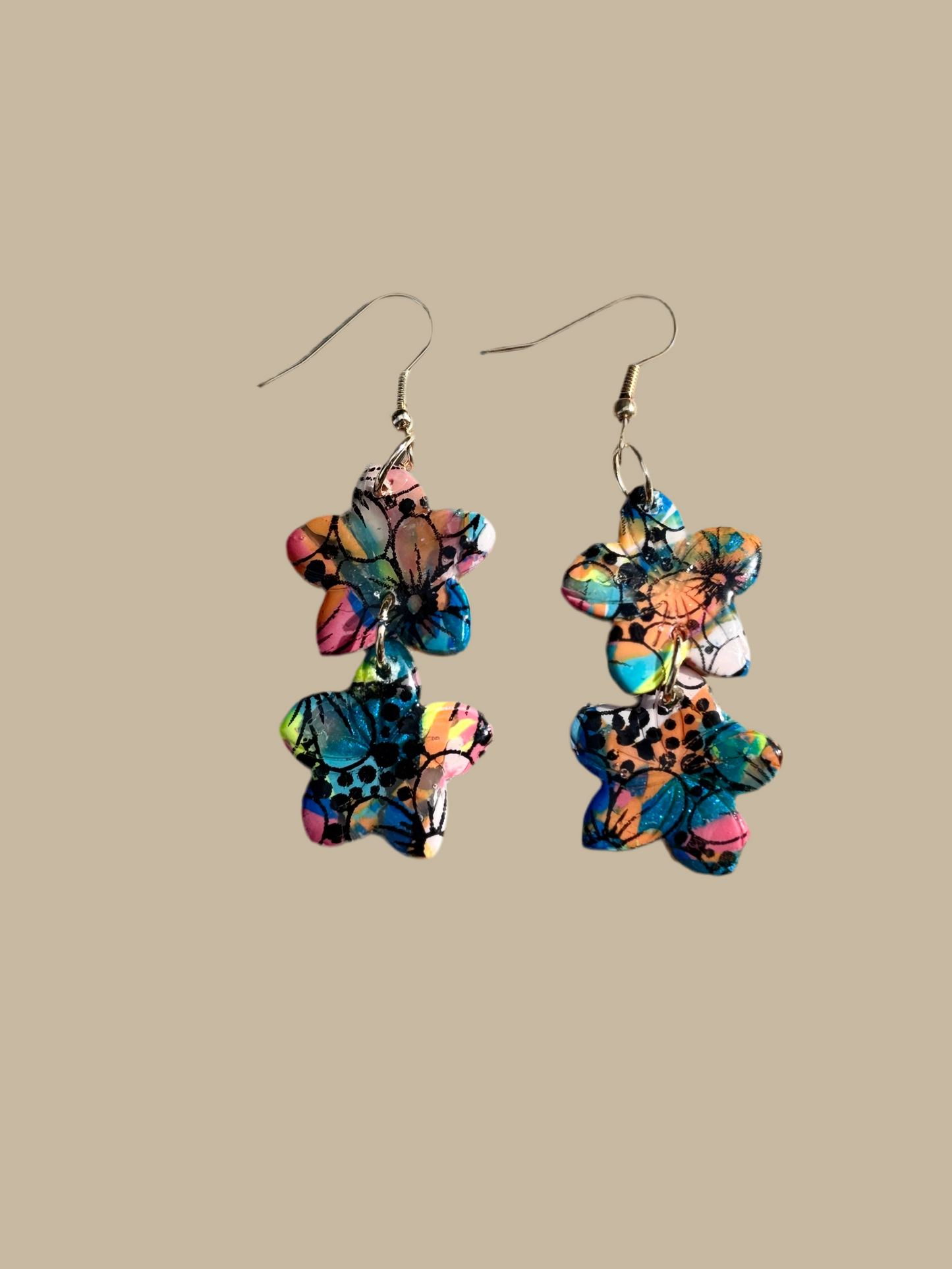 Coloured Frangipani Double Dangles