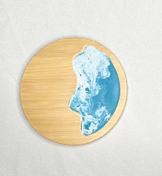 Resin waves timber coaster