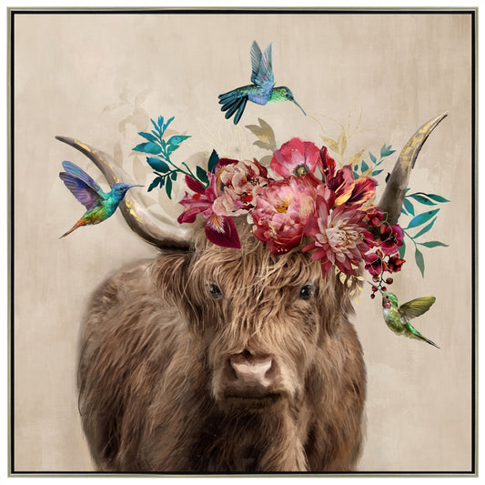 Highland Cow in Flower Garland